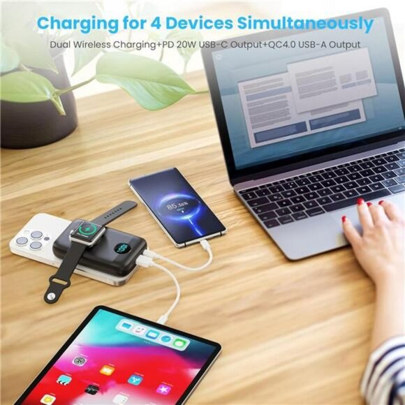 Magnetic Wireless Power Bank 10800mAh Fast Charger for iPhone Apple Watch - Picture 6 of 8